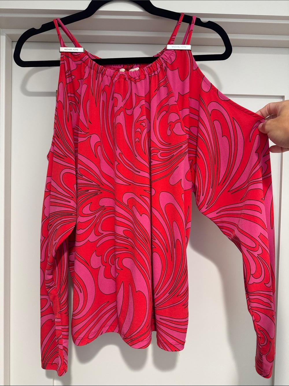 Michael Kors Pink and Red Swirl Cold-Shoulder Blouse